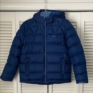 L.L. Bean Kids Beans Down quilted puffer jacket Navy Sz 14/16 fleece lined